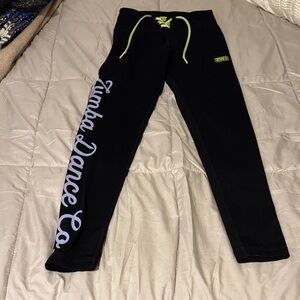 Zumba Fitness Black Leggings with Neon Green and Purple Accents